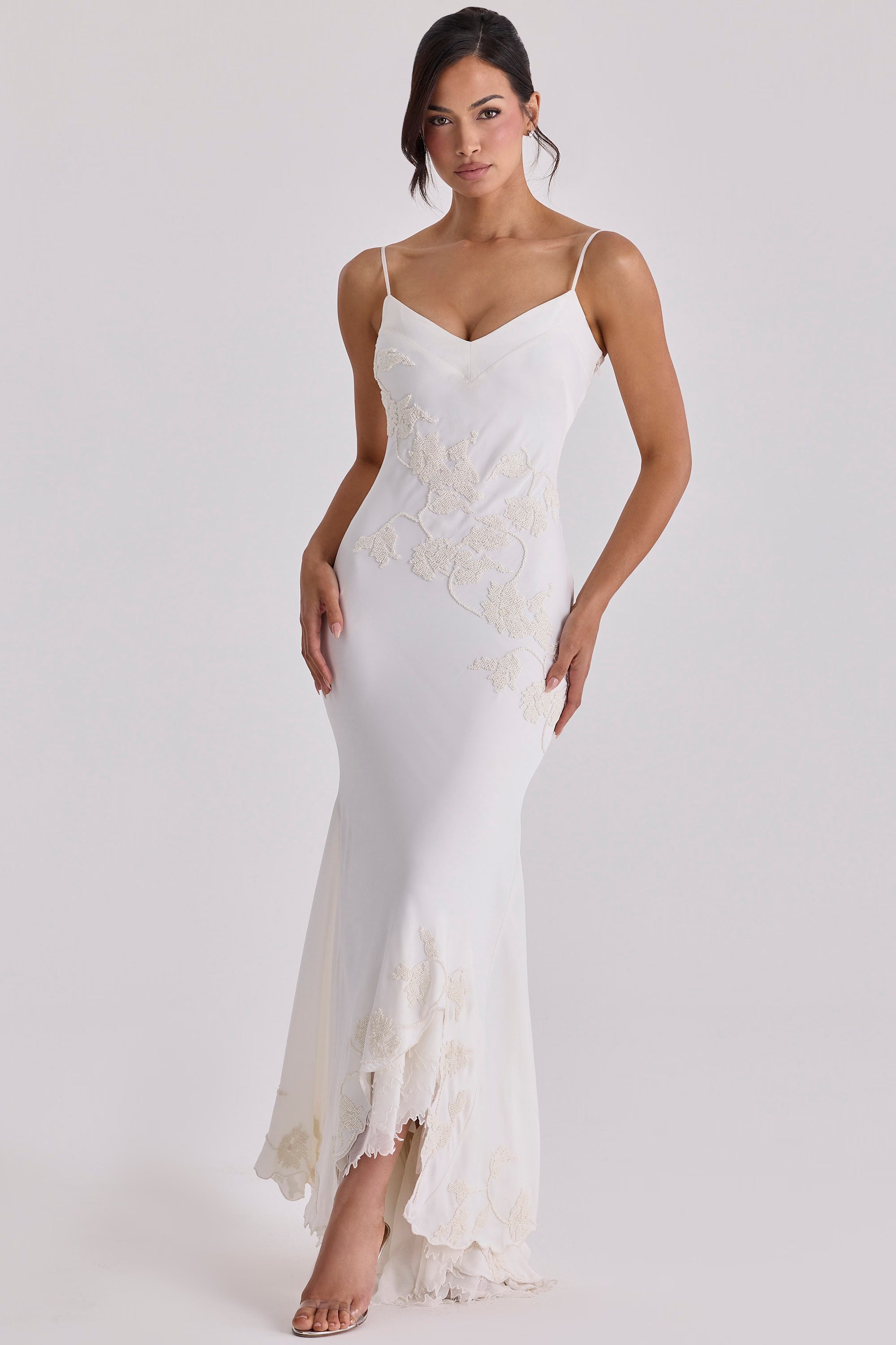 Valérinne Anastelle Beaded Satin Maxi Dress