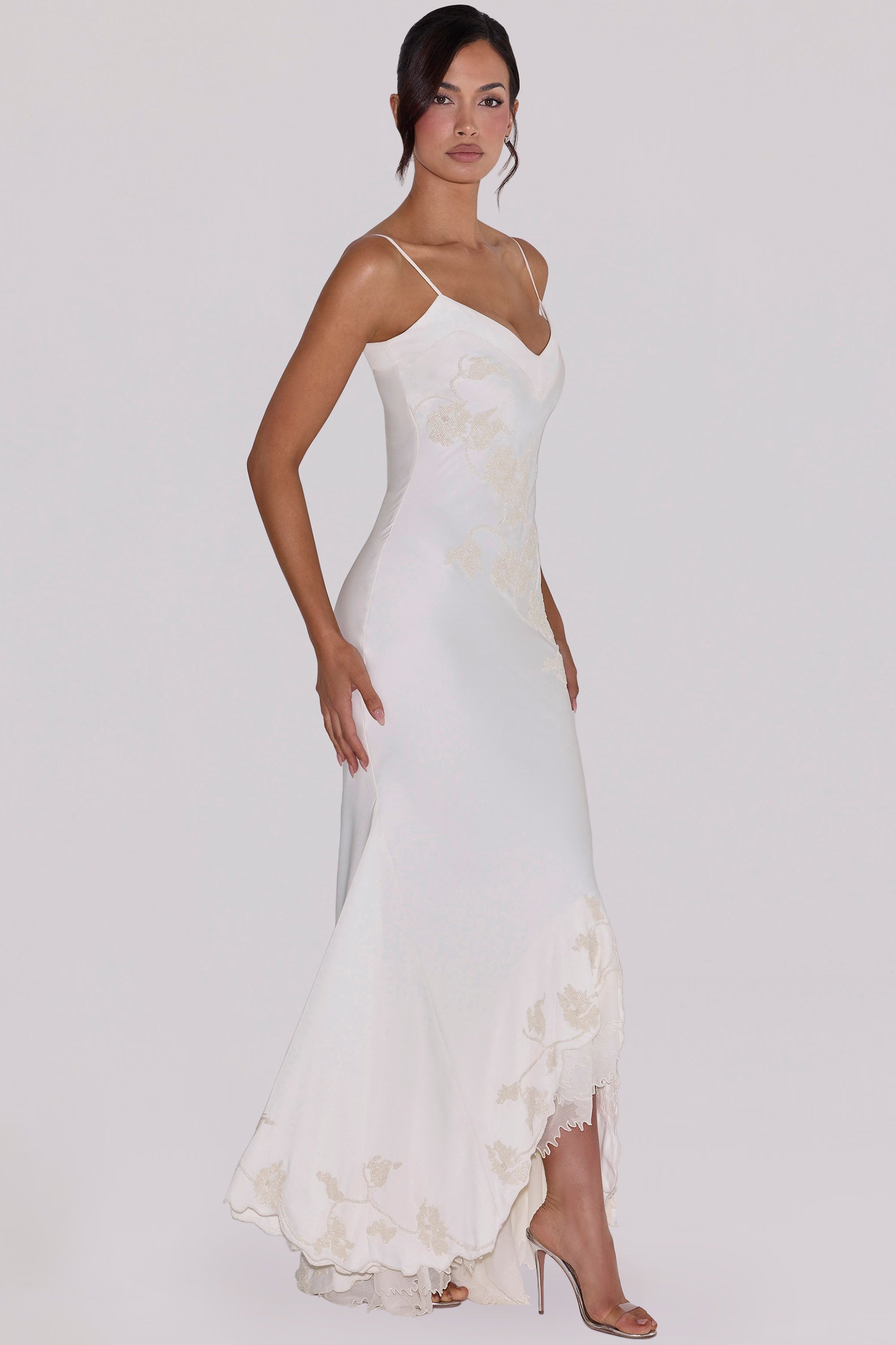 Valérinne Anastelle Beaded Satin Maxi Dress