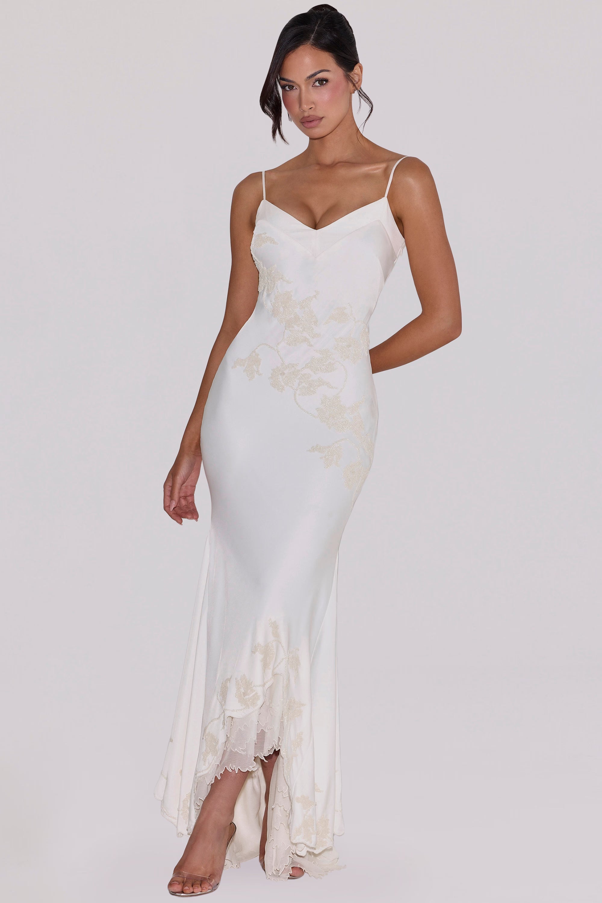 Valérinne Anastelle Beaded Satin Maxi Dress