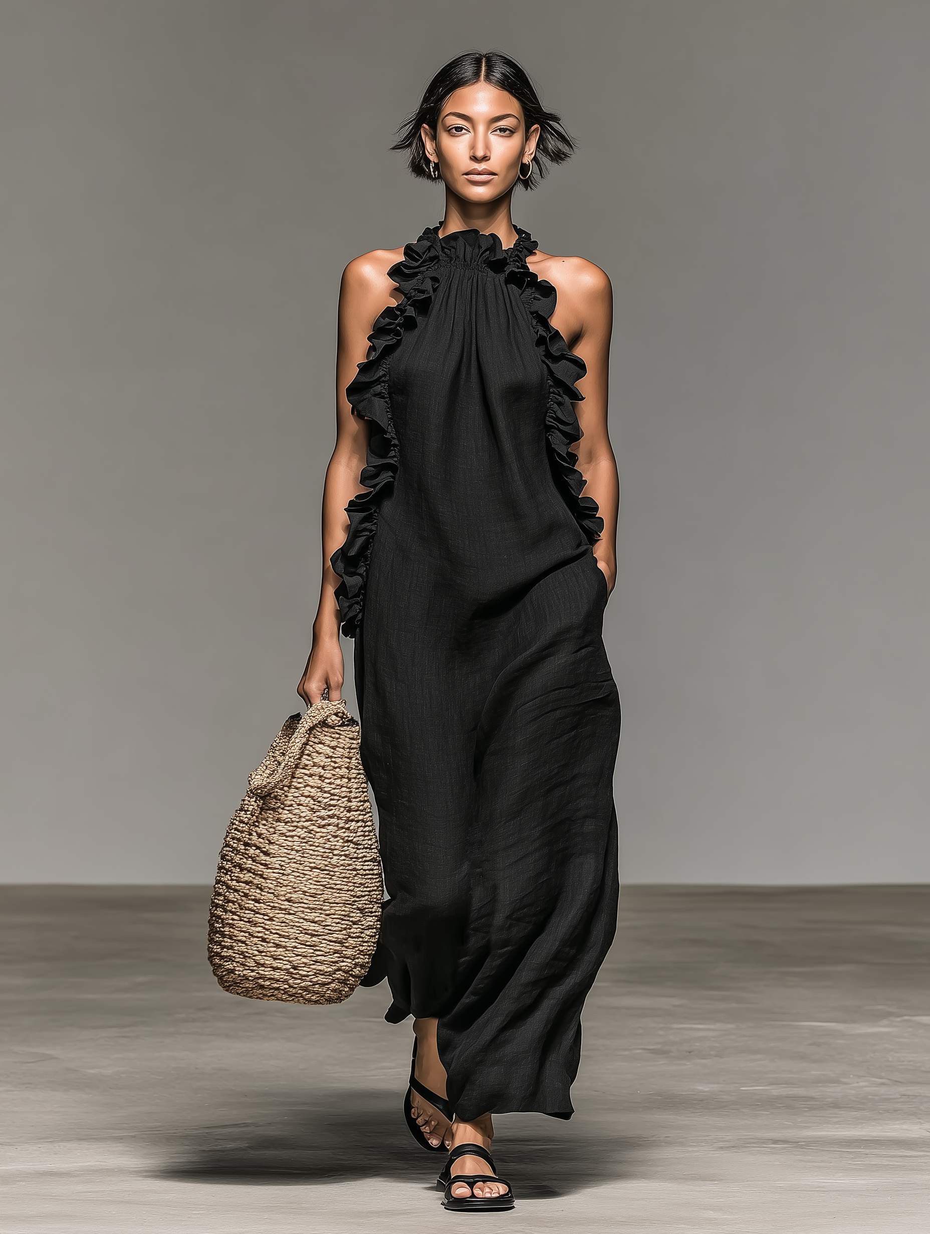 Valérinne Linen Ruffle Maxi Dress