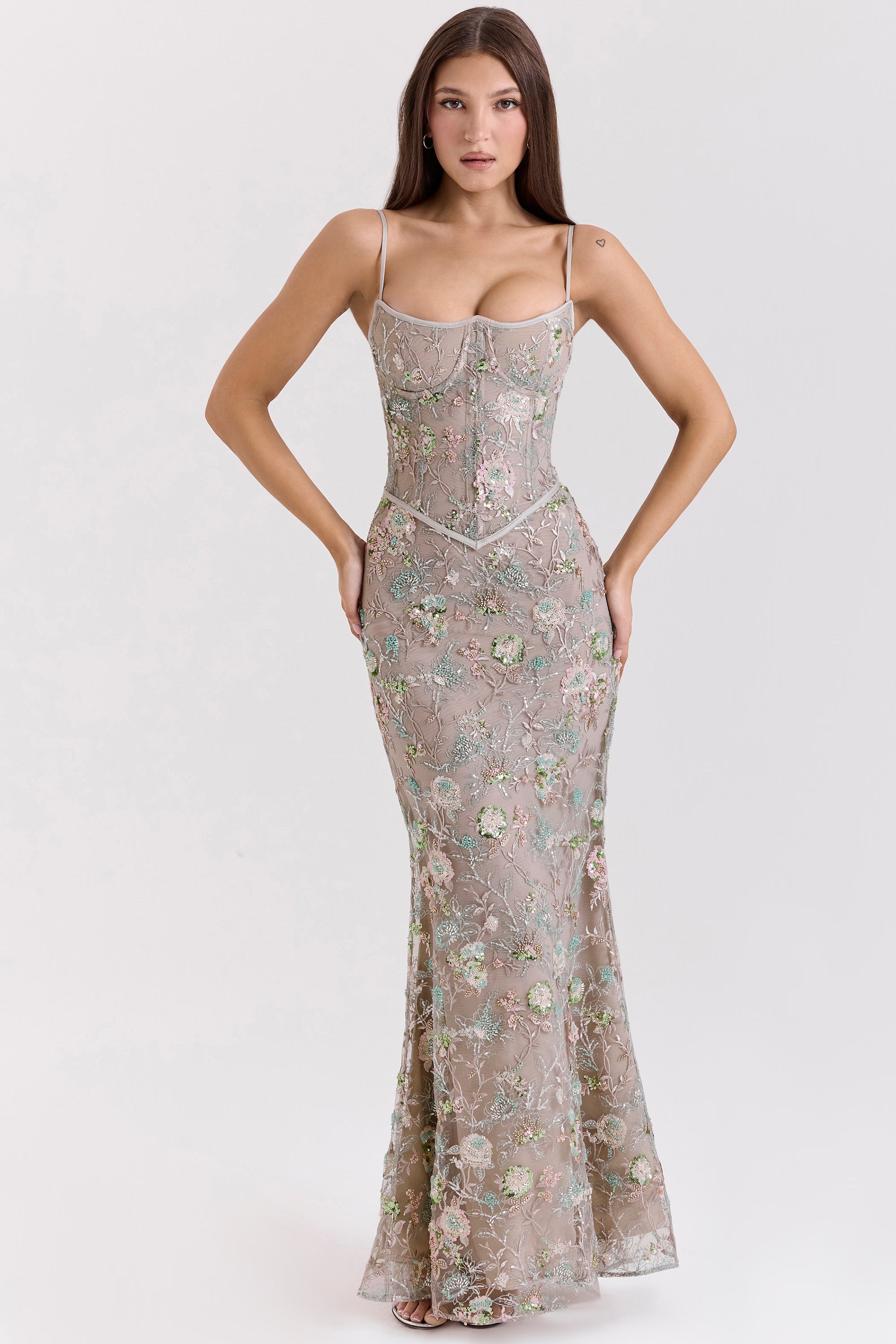 Valérinne Naïma Embellished Corset Maxi Dress