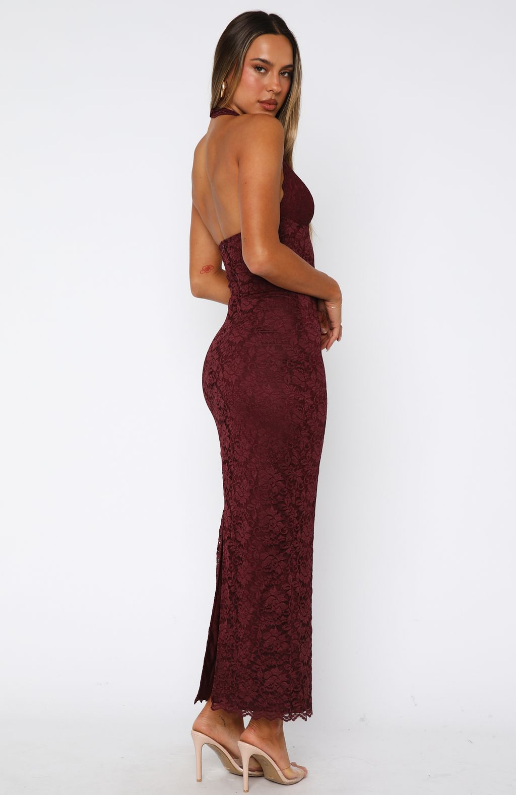 Valérinne Destiny Lace Halter Maxi Dress