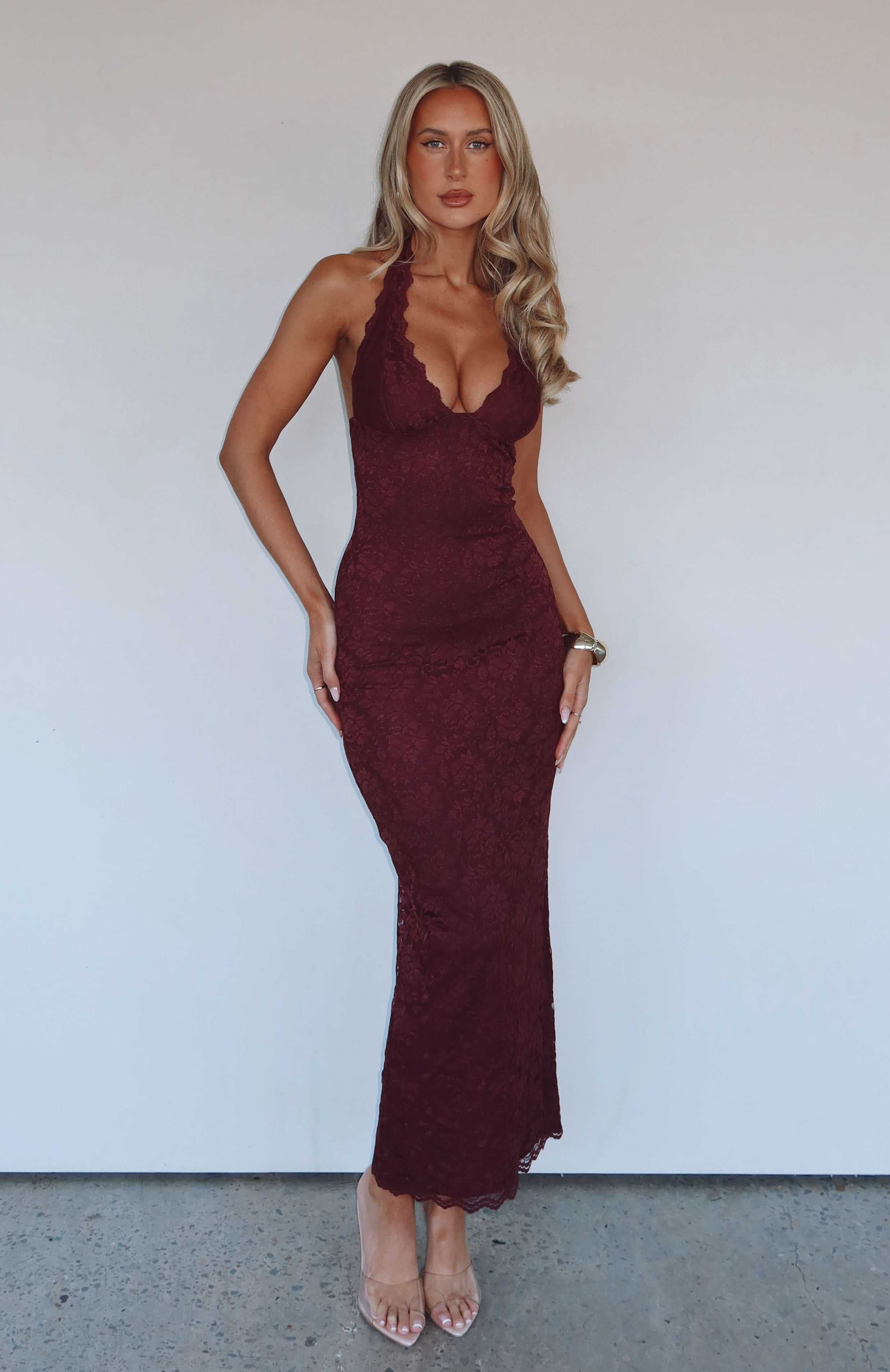 Valérinne Destiny Lace Halter Maxi Dress